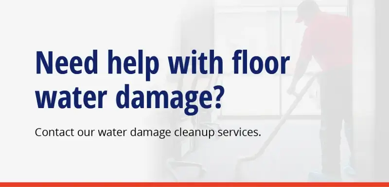 An image encouraging users to contact Rainbow Restoration if they need help with floor water damage and water cleanup. 