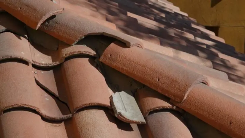 Damaged ceramic roof tiles